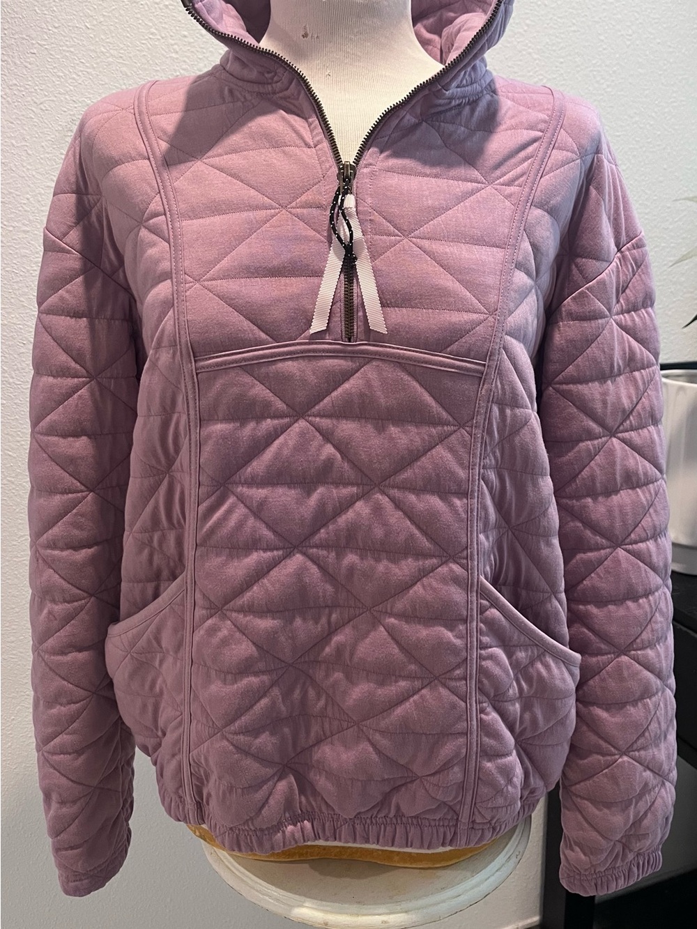 Avalanche Quilted Hooded Quarter Zip Pullover Jacket - Dusty Lilac